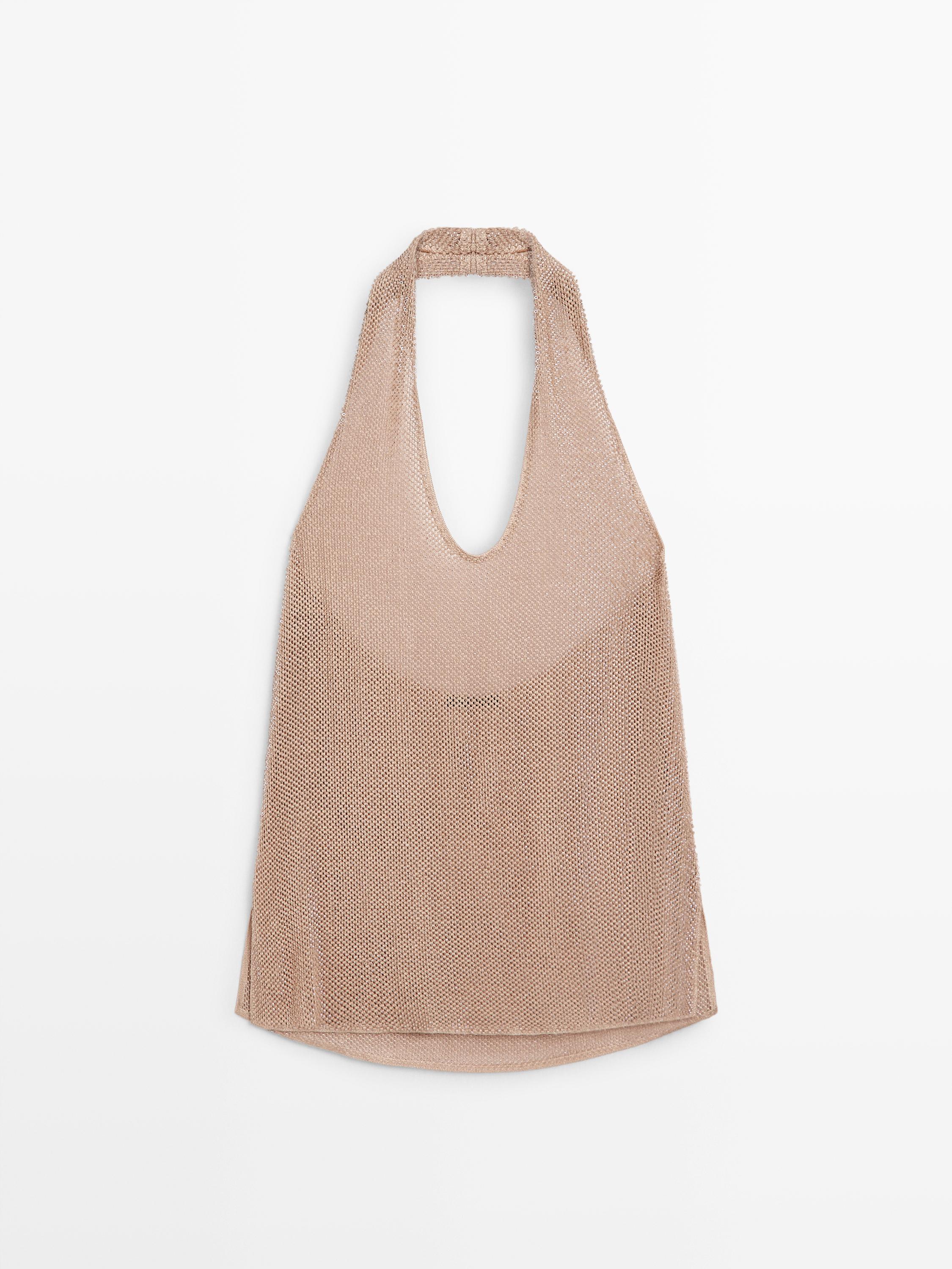 Top en maille brillante à encolure américaine